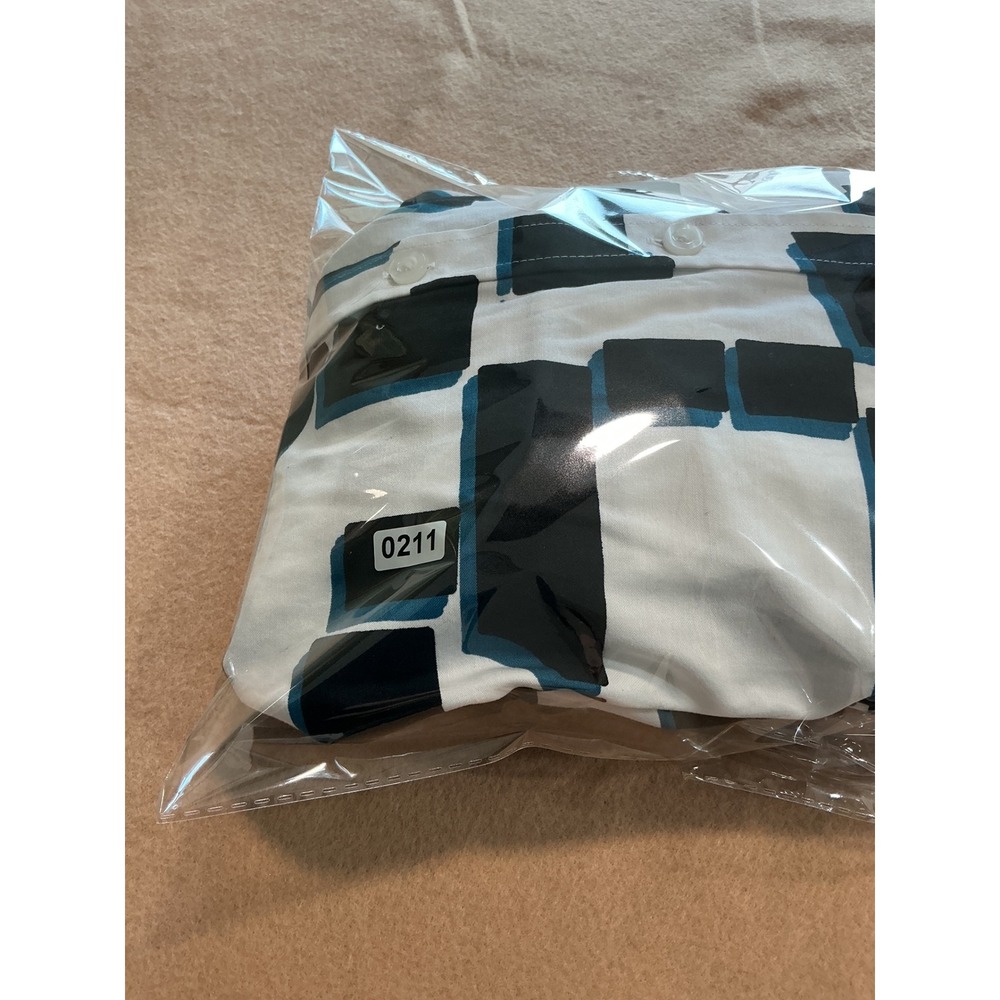 Chico's Button Down Shirt Womens 2 Size 12 White Black Teal Excellent Geometric - Picture 6 of 8